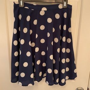 Navy Blue and White Polkadot Mini A-Line Skirt